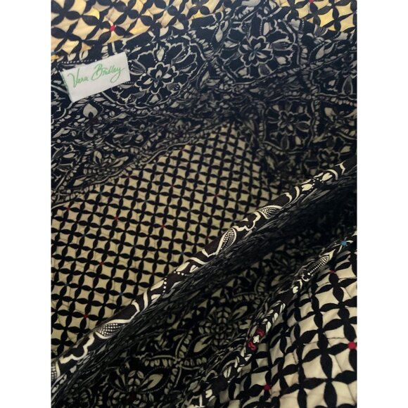 Vera Bradley Large Tote Bag With Striped Zipper & Black Floral Pattern - Picture 12 of 13